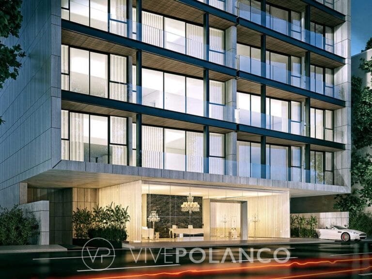 Fachada contemporánea del edificio Ruben Dario 225 con balcones volados y grandes ventanales en Rubén Darío, Polanco