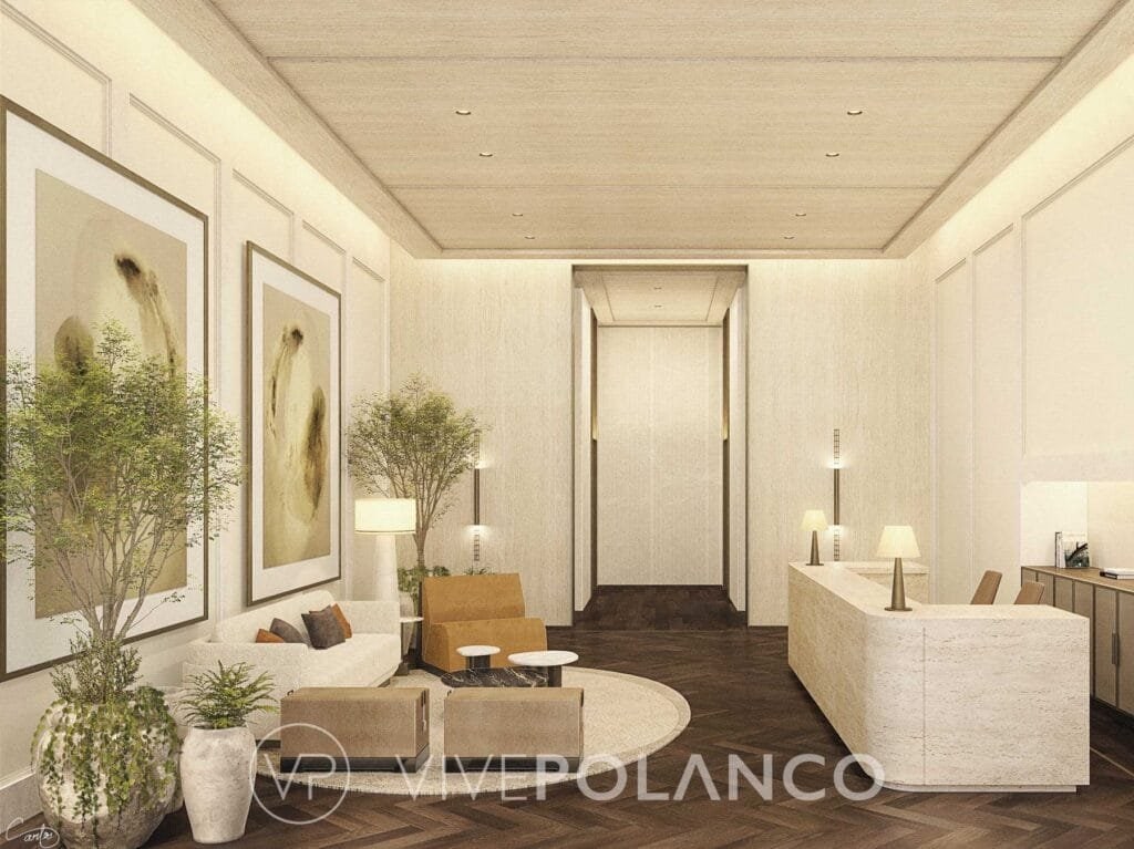 Lobby elegante de Park Hyatt Mexico City Residences con recepción de mármol y mobiliario de lujo en Park Hyatt Residences México City16, Polanco