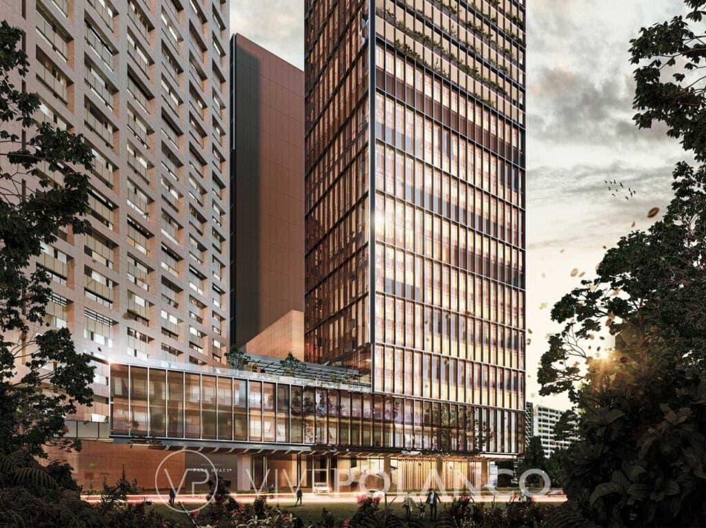 Fachada exterior de Park Hyatt Mexico City Residences con torre de cristal y elementos metálicos en Park Hyatt Residences México City3, Polanco