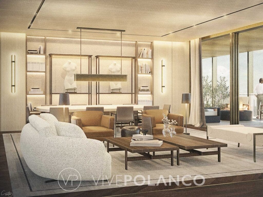 Elegante sala de estar en Park Hyatt Mexico City Residences con sofás beige, mesa de madera en Park Hyatt Residences México City8, Polanco