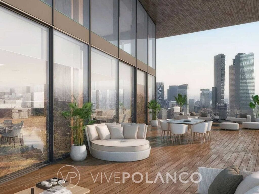 Residencia en Rubén Darío 225 Polanco con ventanales amplios, muebles contemporáneos y vista a rascacielos