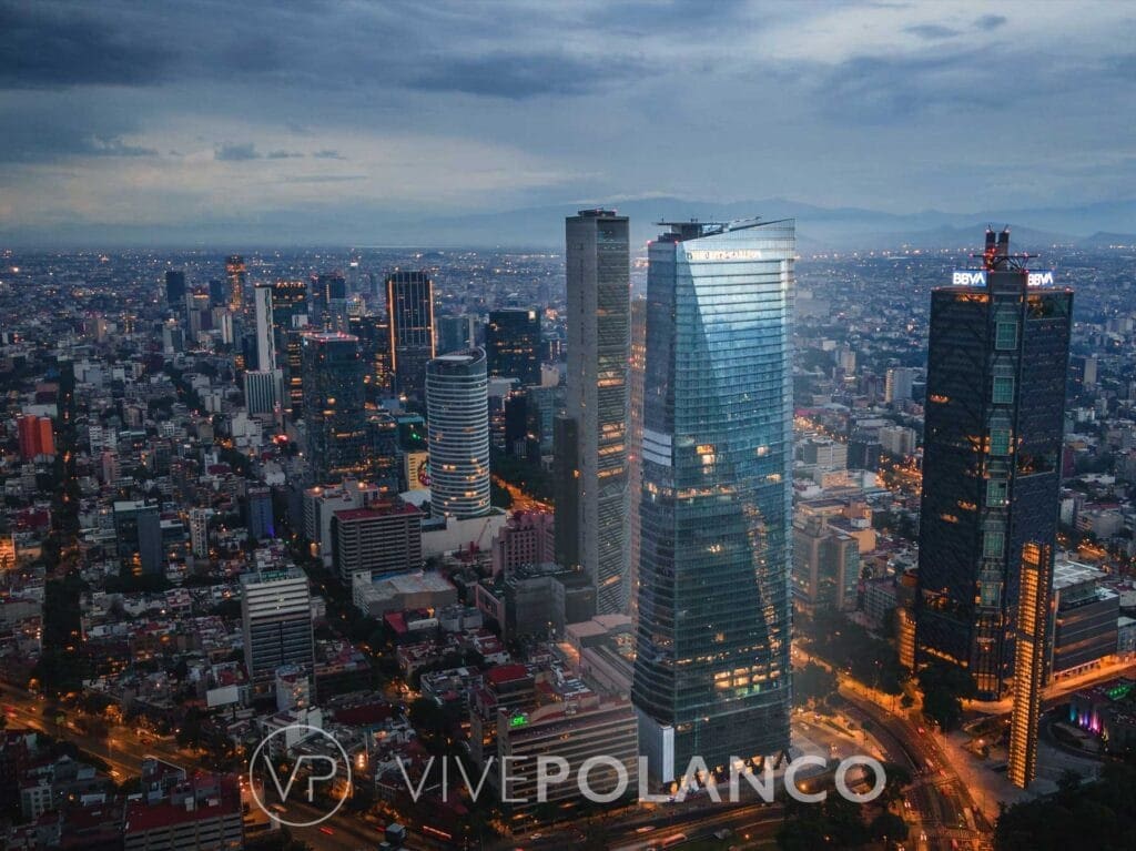 Vista panorámica aérea del distrito financiero donde se ubica The Ritz-Carlton Residences Mexico City en Ritz Carlton Cdmx14, Polanco