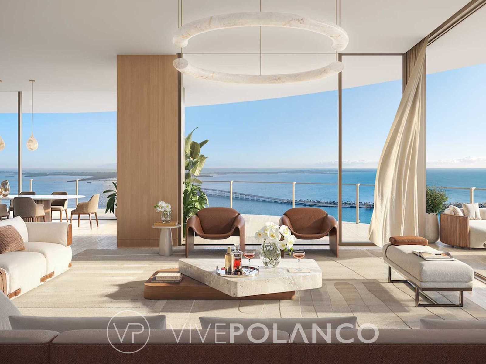 Acabados interiores y vistas hacia el océano desde una residencia en 619 Brickell