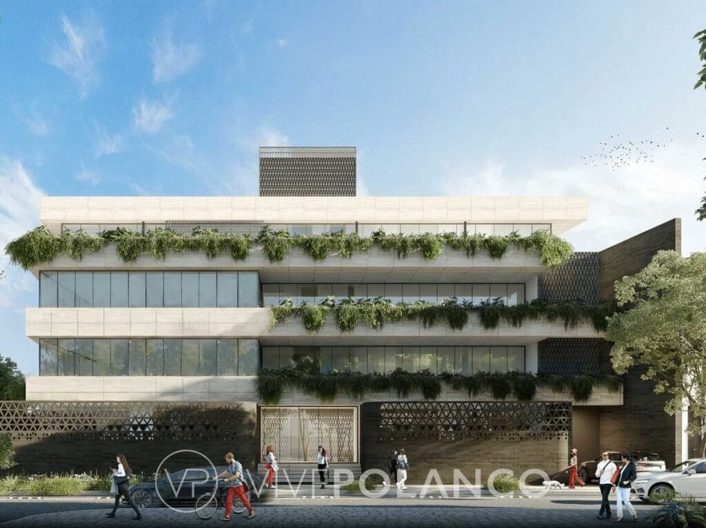 Edificio residencial contemporáneo de cuatro niveles con terrazas ajardinadas y amplios ventanales en Horacio 930 Polanco, Polanco