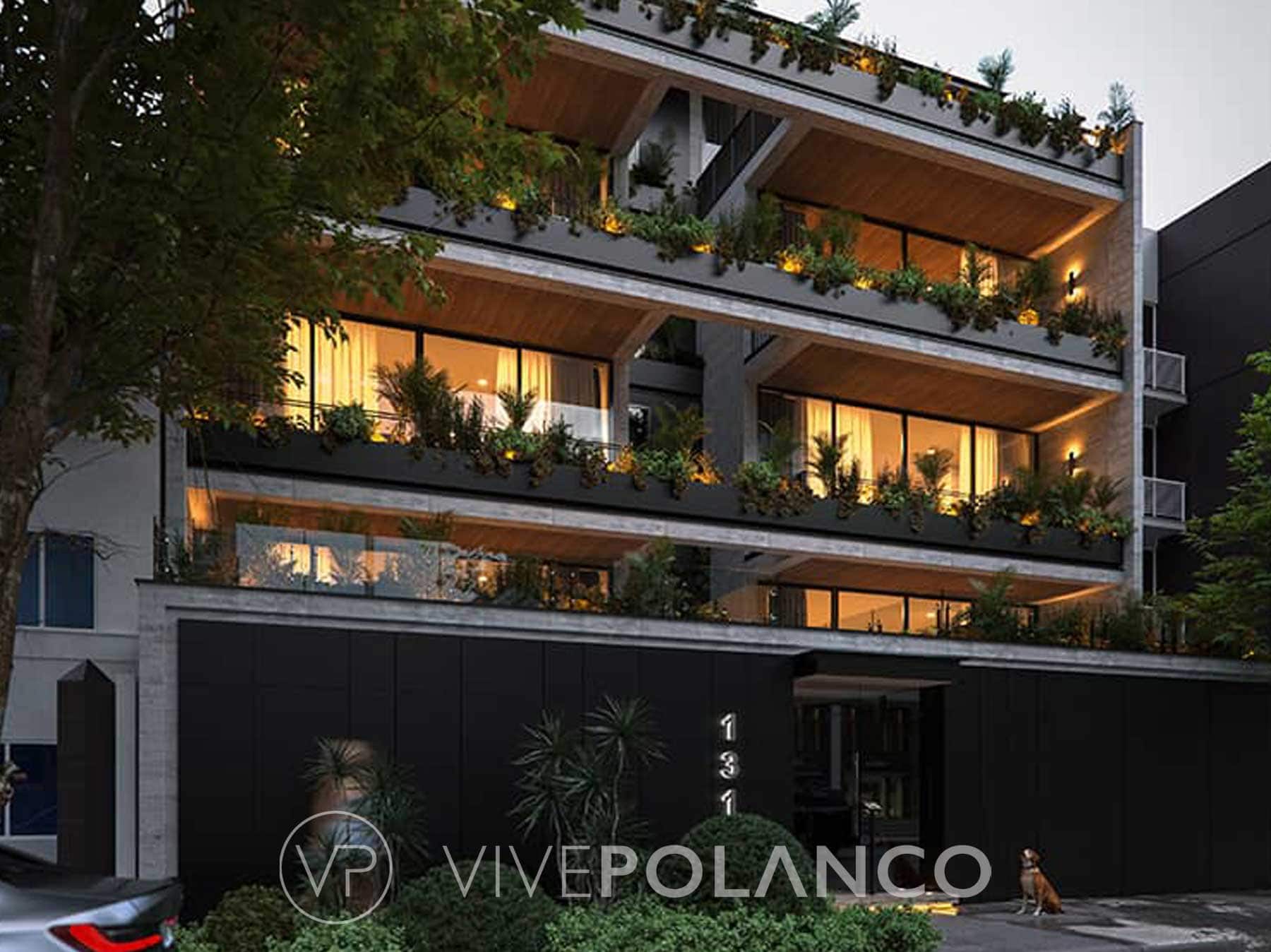 Fachada de un edificio residencial de mediana altura sobre Aristóteles, Polanco