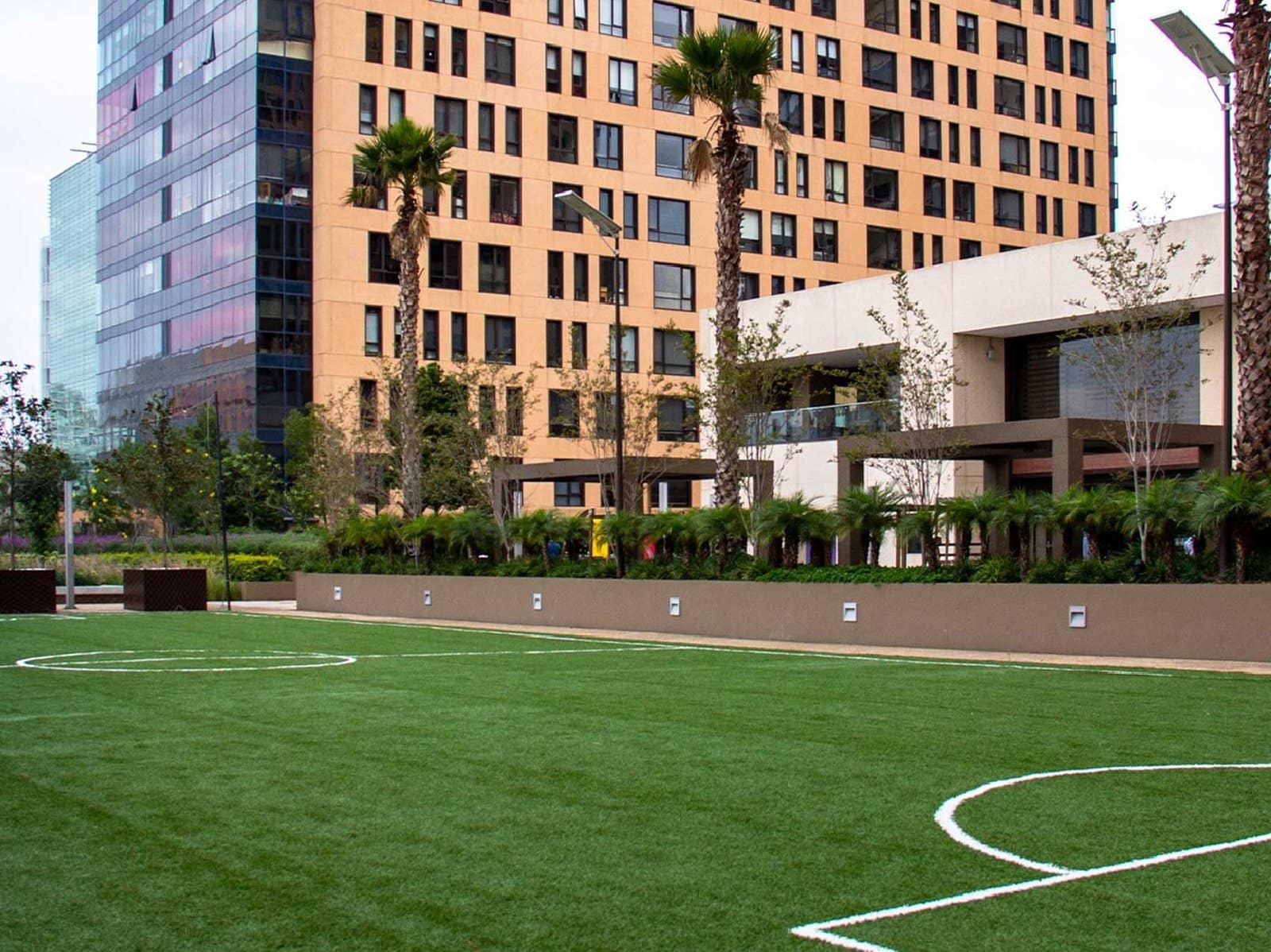 Cancha deportiva y áreas verdes dentro del complejo Miyana en Nuevo Polanco