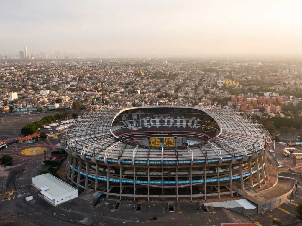 Vista aérea del Estadio Azteca en la Ciudad de México, sede de los partidos de México en el Mundial 2026